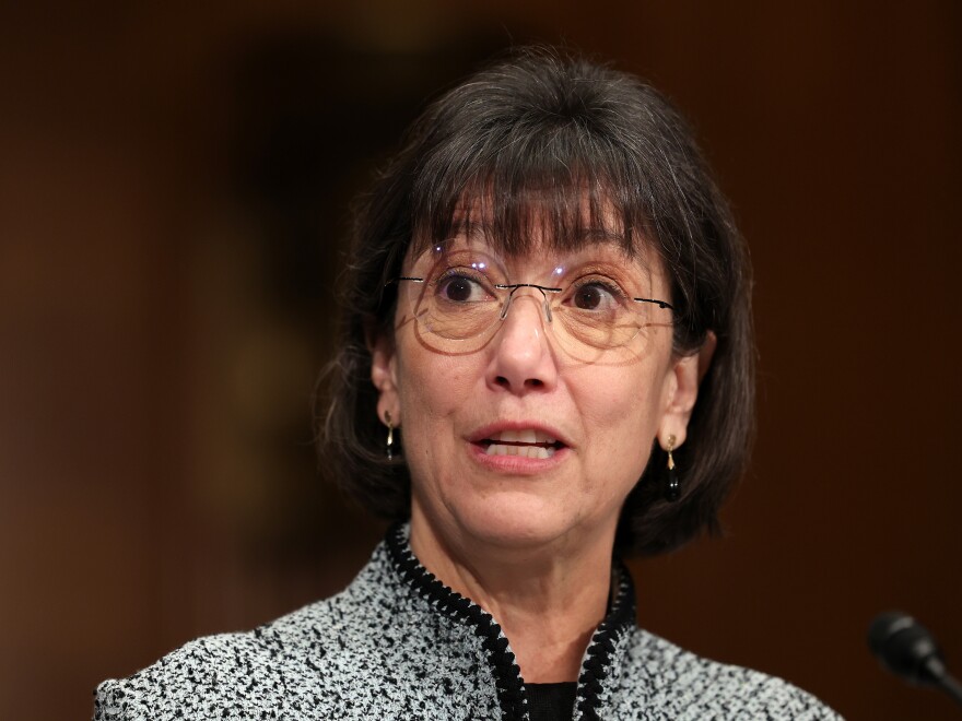 Dr. Monica Bertagnolli testifies during her Senate HELP Committee confirmation hearing on Oct.18. She currently heads the National Cancer Institute.