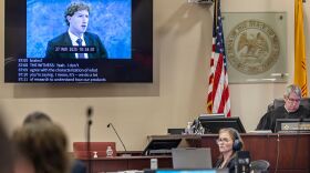 A recording of Meta Founder and CEO Mark Zuckerberg's deposition is played for the jurors on Wednesday, March 4, 2026, in Santa Fe, N.M. (Jim Weber/Santa Fe New Mexican via AP, Pool)