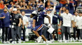 Will Henderson III on his 75-yard touchdown run against UTRGV in first game of season at the Alamodome on Sept 5.