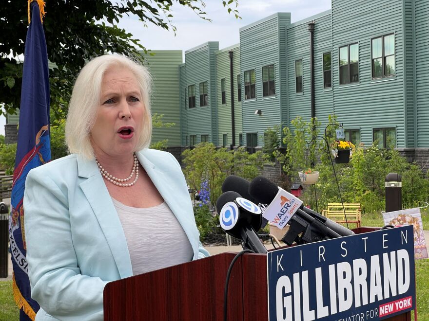 Ellen Abbott / WRVO News U.S. Sen. Kirsten Gillibrand speaks in Syracuse June 6, 2022