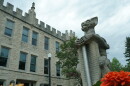 Stuck by lightning on Oct. 14, 1966, NIU’s iconic “Olive Goyle” grotesque celebrates 60 years of misfortune and campus folklore with a face full of smiles.