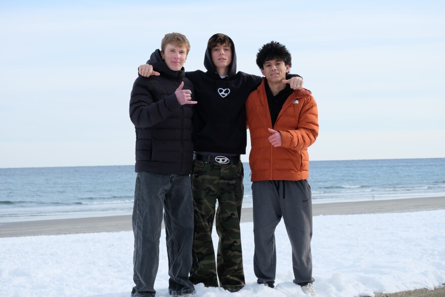 Lorax Reed, Kai Hudlin and Aidan Chin, surfers and friends from the Seacoast, are spearheading a campaign against installing parking meters along Route 1A in Rye, NH.