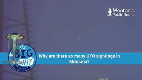 A screen capture from a 1954 video reportedly taken near Great Falls showing two lights moving in sky above military buildings & water tower.