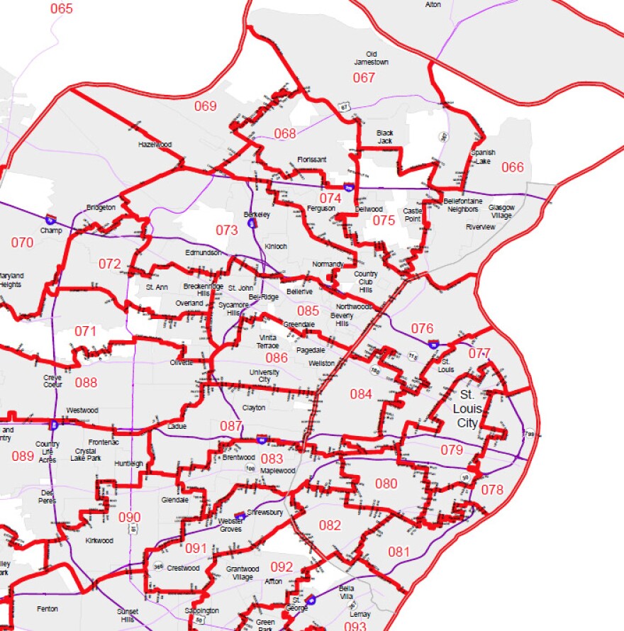 Some lawmakers are raising constitutional questions about new Missouri House and Senate districts. The St. Louis area is shown here.