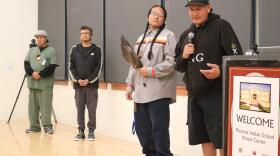 A line of Indigenous speakers starts to form as Jeff Palmer of the Mescalero Apache Tribe in New Mexico tells his story of staying at a sober living home in the Valley.