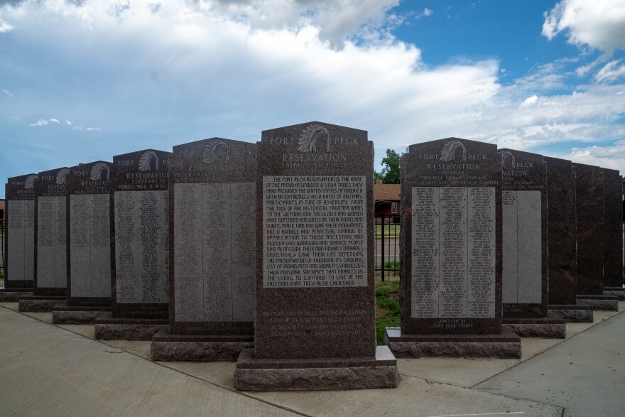 A memorial dedicated to the Assiniboine and Sioux veterans who have served in the U.S. military from the Fort Peck Indian Reservation.