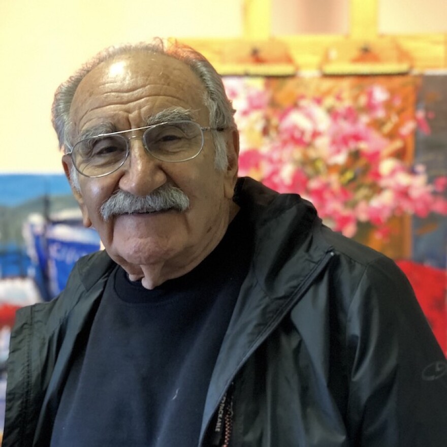 Sarkis Antikajian in his painting studio in Cheshire, Oregon