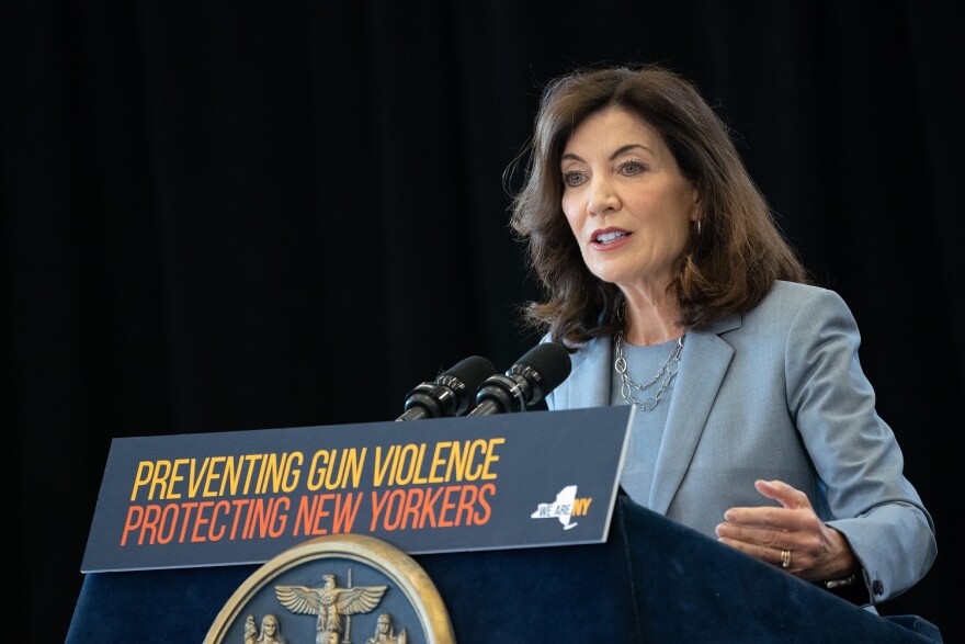 Gov. Kathy Hochul announces on Friday, Aug. 12, 2022, a major increase in applications for extreme risk protection orders under New York's red flag law, which protects New Yorkers from gun violence caused by individuals who pose a risk to themselves or others.