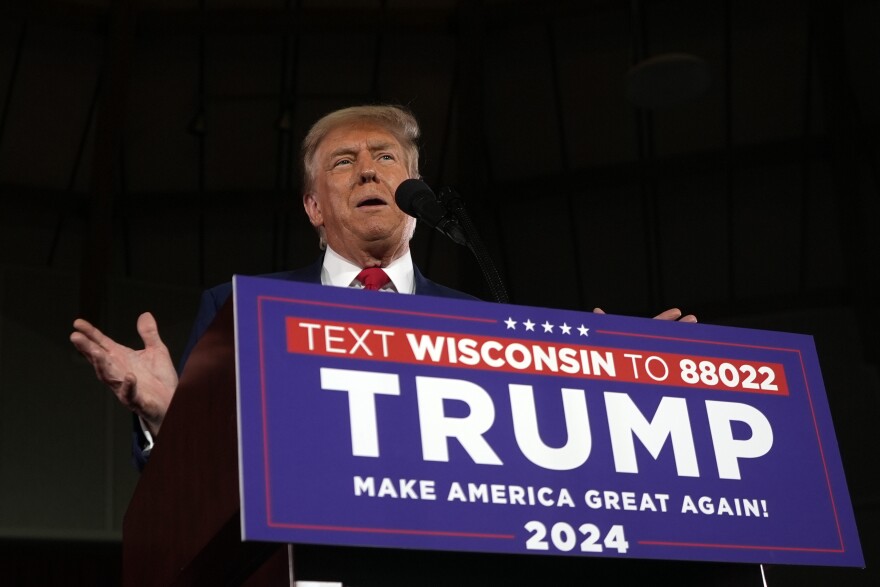 Republican presidential candidate former President Donald Trump speaks at a campaign rally on Wednesday, May 1, 2024, at the Waukesha County Expo Center in Waukesha, Wis.