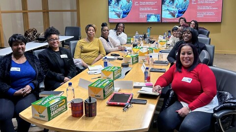 SEAT Bridgeport Cohort 4 training session, with Karen Galbo, Senior Vice President, Charitable Foundation, Regional Manager, and Dorothy Adams, former Volunteer Nonprofit Connector. SEAT participants are also shown. This cohort was hosted at M&T Bank, which serves as the program sponsor for our Bridgeport cohorts.