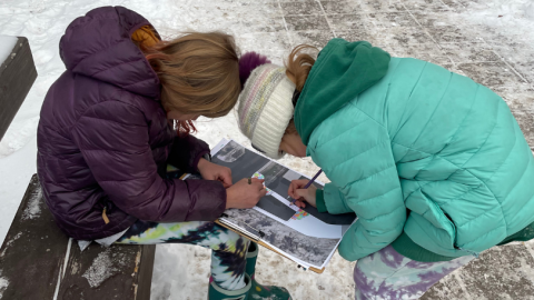 Girl Scouts sketch ideas for how to improve the Emma Bridge in Old Town Basalt in 2024.