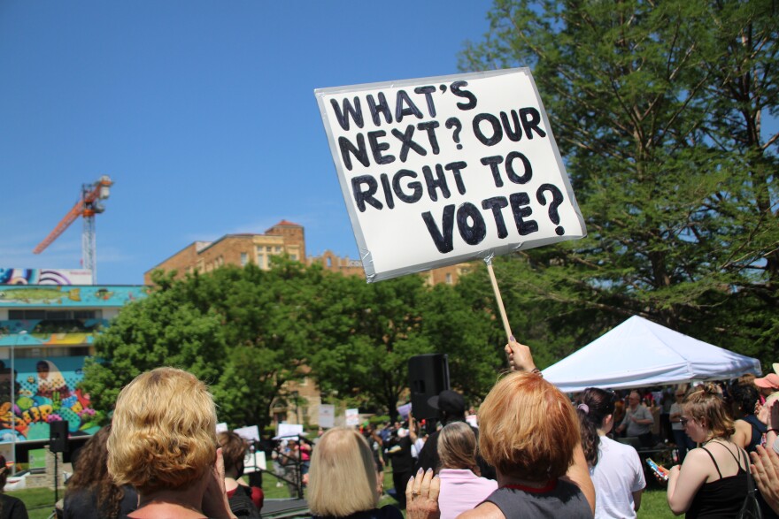  Protesters rallied in Mill Creek Park on Saturday, May 14, 2022 to protest the U.S. Supreme Court's draft opinion that would overturn Roe v. Wade.