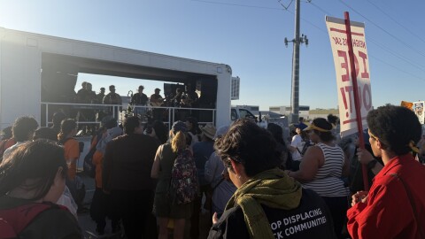 Hundreds of people attended a protest concert and caravan outside the Adelanto ICE Processing Center on Saturday, Mar. 14, 2026. The event was organized by the National Day Laborer Organizing Network (NDLON) and its affiliate organizations.