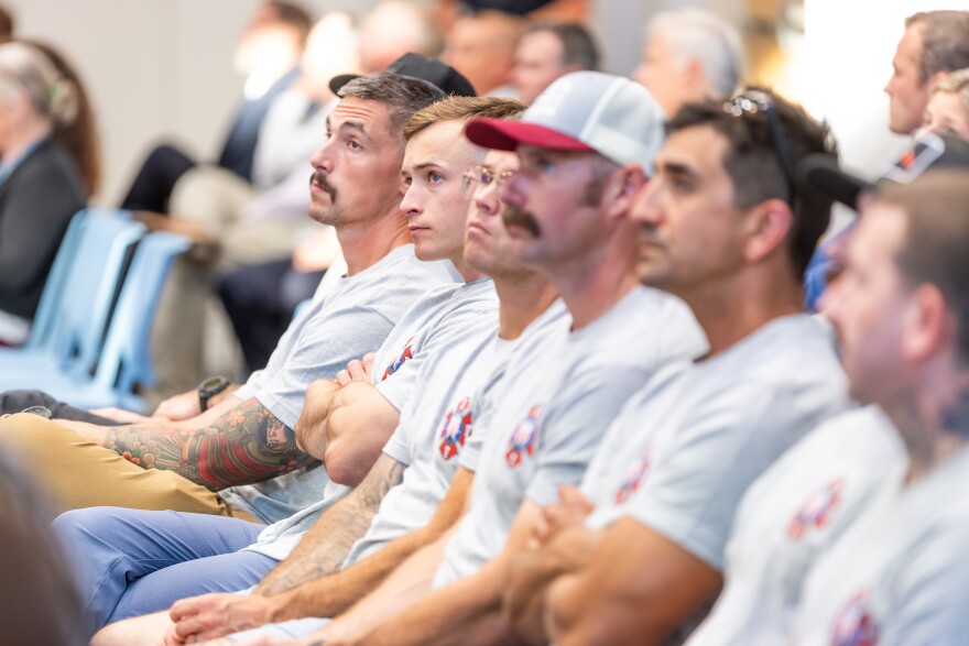 The Wilmington City Council meeting on May 19, 2026 which featured a budget presentation and public comment period. Members of Local 129 representing Wilmington Firefighters sat in the audience to support the living wage proposal, which would raise a starting firefighter's pay by some $10,000.