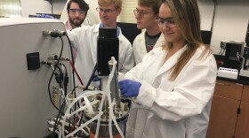From left: Nicholas Kaplan, Dr. Andrew Jones, Phil O'Dell, and Alexis Enacopol must now work on scaling up the manufacturing. There is some concern the bacteria host may not be able to keep this genetic information on a large scale.