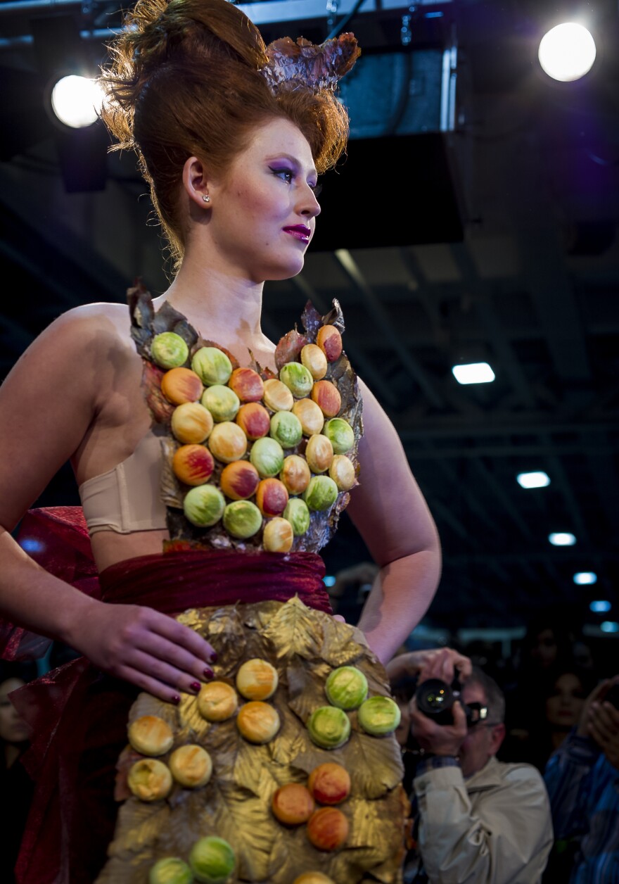 London patisserie <a href="http://www.oncafe.co.uk/patisserie/?page_id=138">On Cafe</a>'s entry featured a gown covered in macarons, of course.