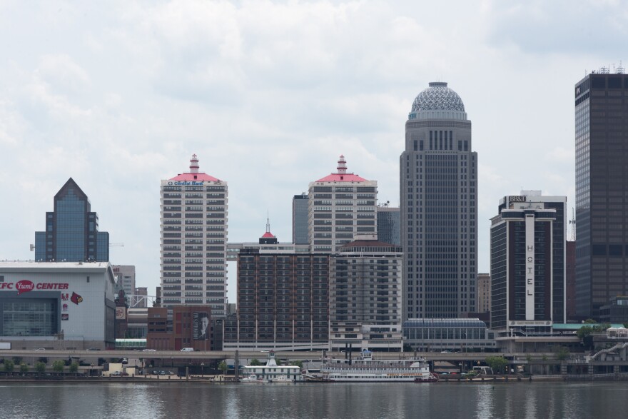 A photo of the Louisville skyline.