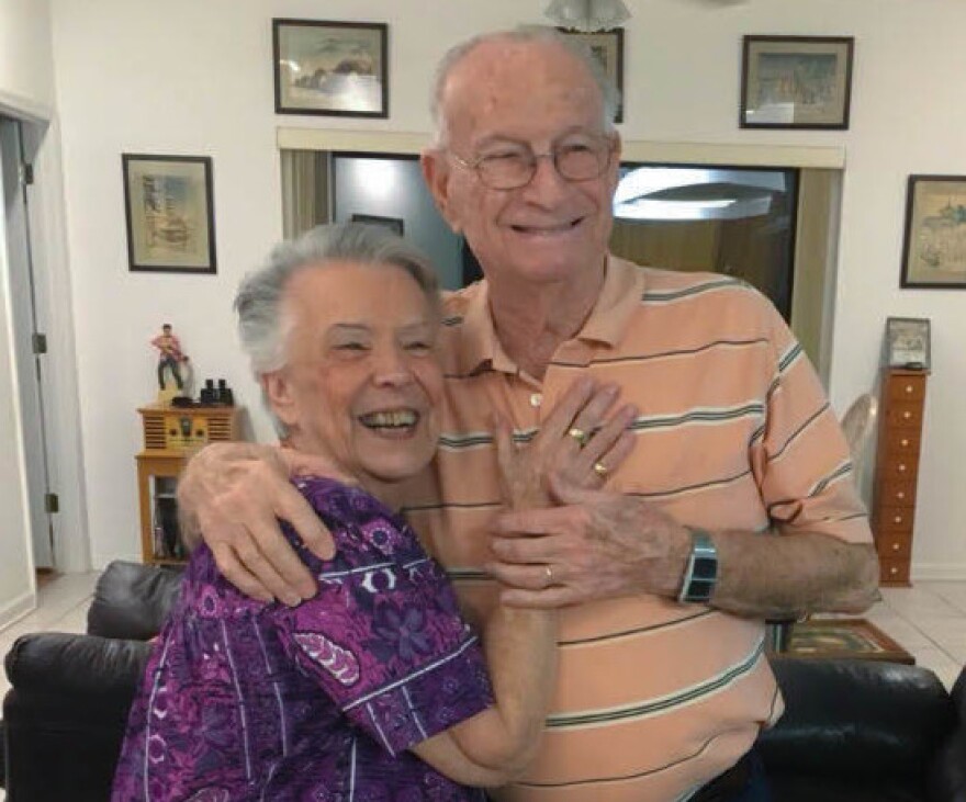 Lillan Bloodworth (left) with her late husband John Bloodworth, at their home in Gulf Breeze, Fla. Lillian, now 92, donated 23 gallons of blood over five decades.