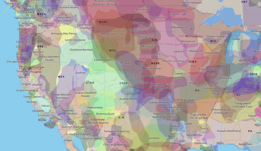  A Native Land Digital map showing historical territories of Native groups around the U.S.