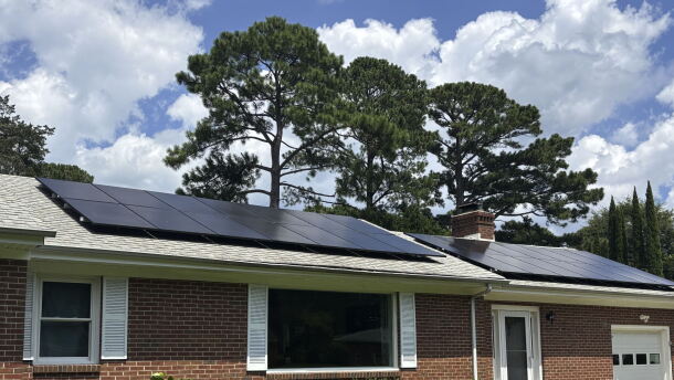 Solar panels installed by Convert Solar in Virginia Beach, as seen July 2025.