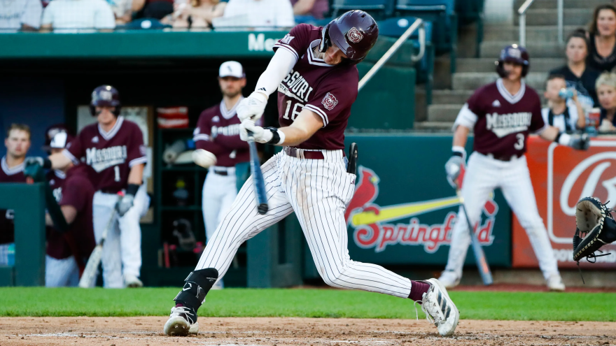Outfielder Caden Bogenpohl in his plate appearance in the Mizzou vs Missouri State game last season, 2026