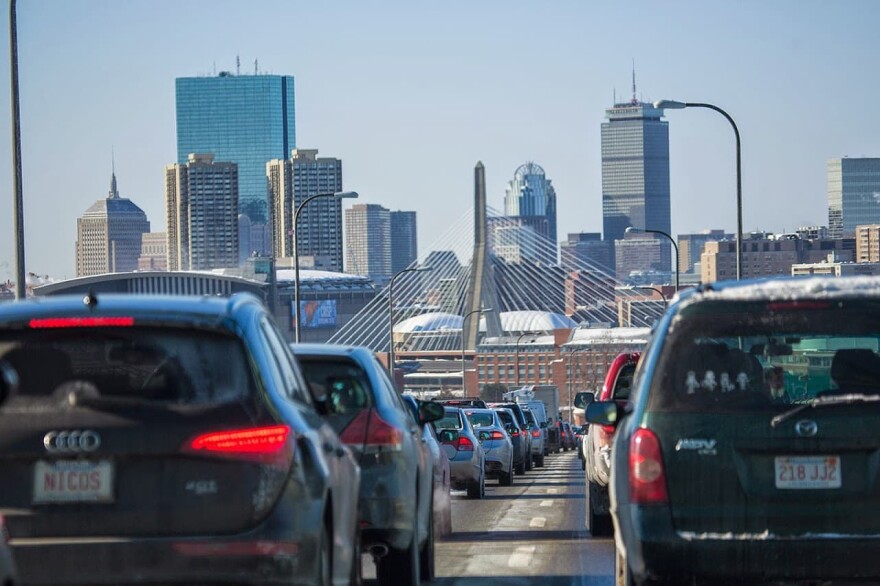 The Boston area ranks sixth for gridlock-plagued commutes in 2014. Here's morning traffic on Route 1 into Boston in February. (Jesse Costa/WBUR)