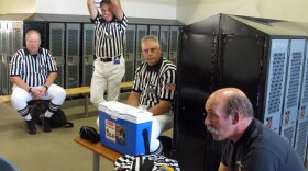 Officials working the game pitting Battle Ground High School against Heritage High School (from left): umpire David Gile, back judge John Moeller, linesman Rick Langeland and referee Rick Gilbert