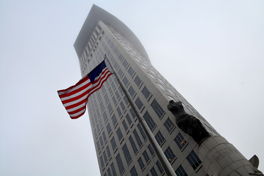 U.S. District Judge Dan Polster has presided over thousands of opioid lawsuits from his courtroom at the Carl B. Stokes U.S. Courthouse in Cleveland. [Nick Castele / ideastream]