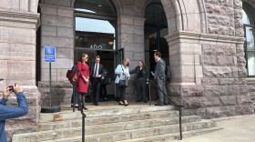 Representatives and legal representation of the League of Women Voters South Dakota, ACLU and Jaysen Hill walk out of the federal court house in Sioux Falls, SD, on Sept. 11, 2026, following oral arguments of a preliminary injunction.