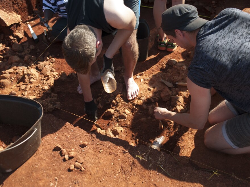 Archaeology students excavate a site at the Cradle of Humankind in South Africa in September 2015. The foot bone of a human ancestor was found in a nearby cave; it shows the oldest known evidence of malignant cancer in a hominin.