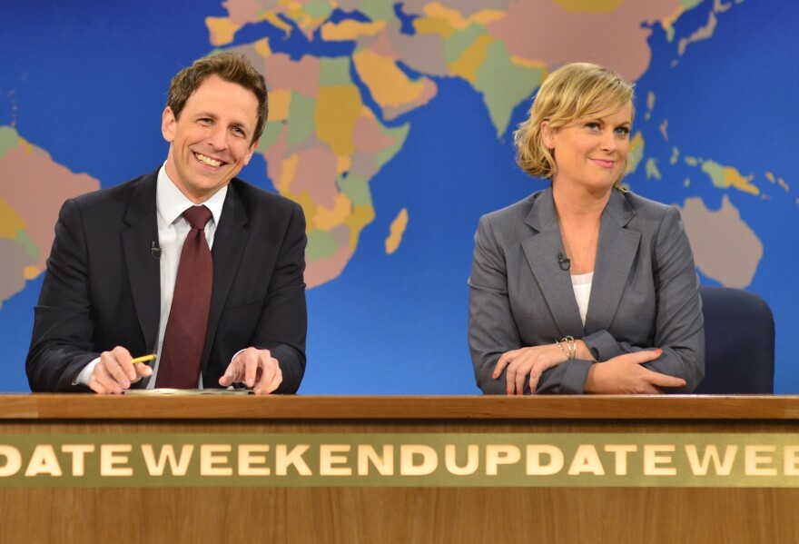 Seth Meyers anchored <em>Saturday Night Live</em>'s<em> Weekend Update</em> with Amy Poehler.