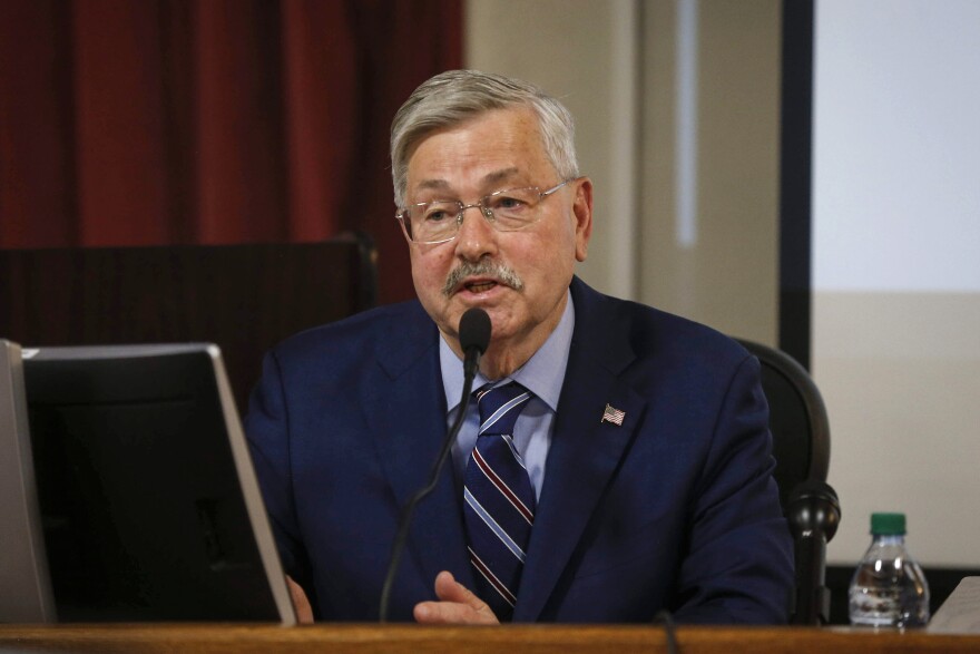 Former Iowa governor and current ambassador to China, Terry Branstad, gives testimony at the Polk County Courthouse in Des Moines. 