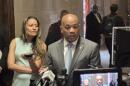Assembly Speaker Carl Heastie speaks to reporters about budget negotiations at the state Capitol on Wednesday May 20, 2026.