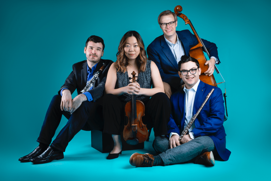 Members of Hub New Music - from left, clarinetist David Dziardiel, violinist Alyssa Wang, cellist Jesse Christeson and flautist Michael Avitabile