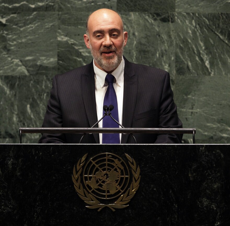 Israel's UN Ambassador Ron Prosor addresses the United Nations General Assembly on Thursday.