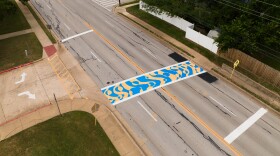 A view of one of the student-painted crosswalks slated for removal in Bedford.