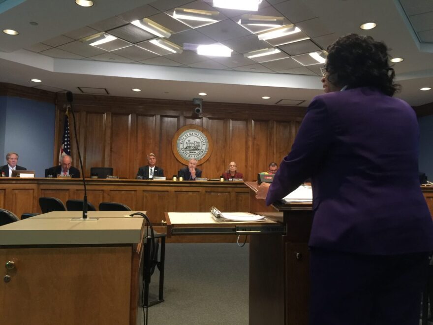 Deputy County Manager Betty Baker speaks to the Gainesville City Commission on the need for regulations at the homeless camp Dignity Village. Thursday, commissioners approved to spend up to $50,000 to secure an emergency contract with a non-profit provider.