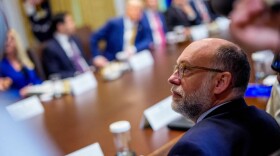 Office of Management and Budget Director Russell Vought attends a Cabinet meeting with President Trump at the White House on July 8.