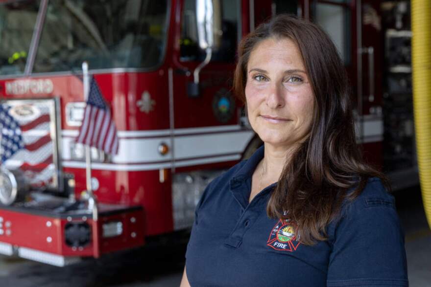 Lt. Danielle Marcellino at the Medford Fire Department. (Robin Lubbock/WBUR)