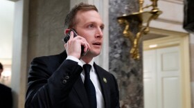 FILE - Rep. Max Miller, R-Ohio, walks out of a meeting with House Majority Leader Steve Scalise of La., on Capitol Hill, Oct. 11, 2023, in Washington.  