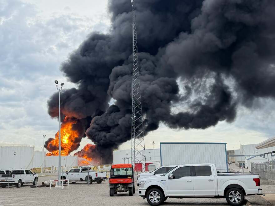 Three natural gas tanks caught fire after lightning struck a tank farm on Monday, August 17.