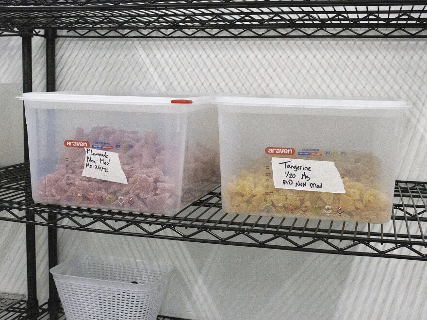 Non-medicalized test batches of cannabis edibles at Entourage Cannabis in Eugene, Feb. 25, 2026.