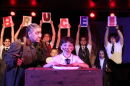 Allison Lund as Headmistress Trunchbull and Frankie Savage as Bruce in chocolate cake scene from 'Matilda."