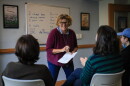 Helene Rassias-Miles, Executive Director of the Rassias Center for World Languages and Cultures, leads a training session with her team while refining future lesson plans in Hanover, Nh., on Wednesday, Oct. 7, 2026. (Valley News photo)