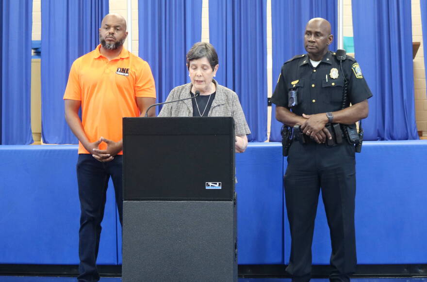 Lexington Mayor Linda Gorton provides the press and public with an update on the shooting at Charles Young Park on August 16, 2026 at the Charles Young Center. One Lexington Director Devine Carama and Lexington Police Chief Lawrence Weathers also shared what community resources were made available and how the police had responded to the shooting.