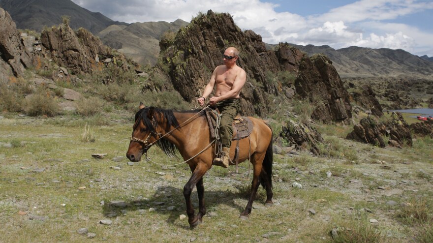 Putin rides a horse in the mountains of the Siberian Tyva region on Aug. 3, 2009.