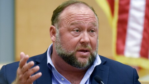 FILE - Conspiracy theorist Alex Jones takes the witness stand to testify at the Sandy Hook defamation damages trial at Connecticut Superior Court in Waterbury, Conn., Sept. 22, 2022.