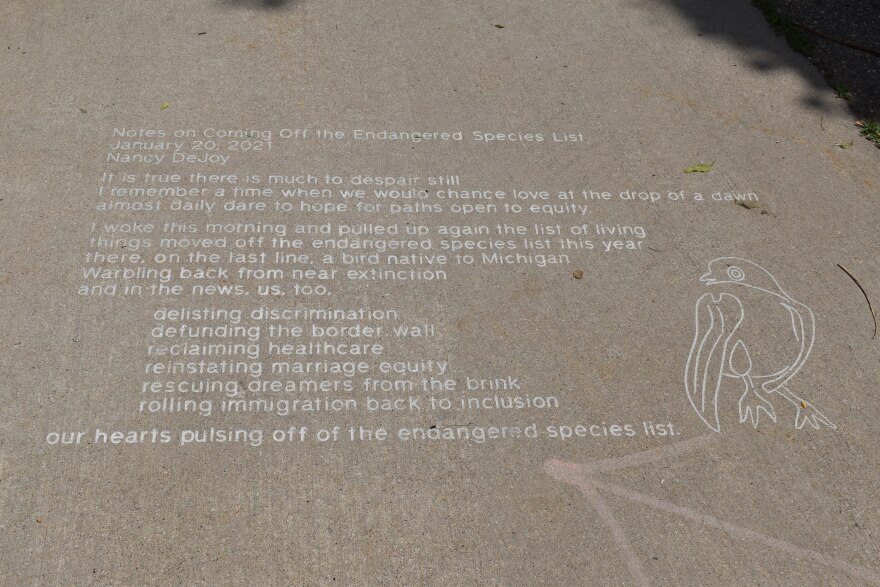 "Notes on Coming Off The Endangered Species List," January 20, 2021, Nancy DeJoy, It is true there is much to despair still/ I remember a time when we would chance love at the drop of a dawn/ almost daily dare to hope for paths open to equity...."