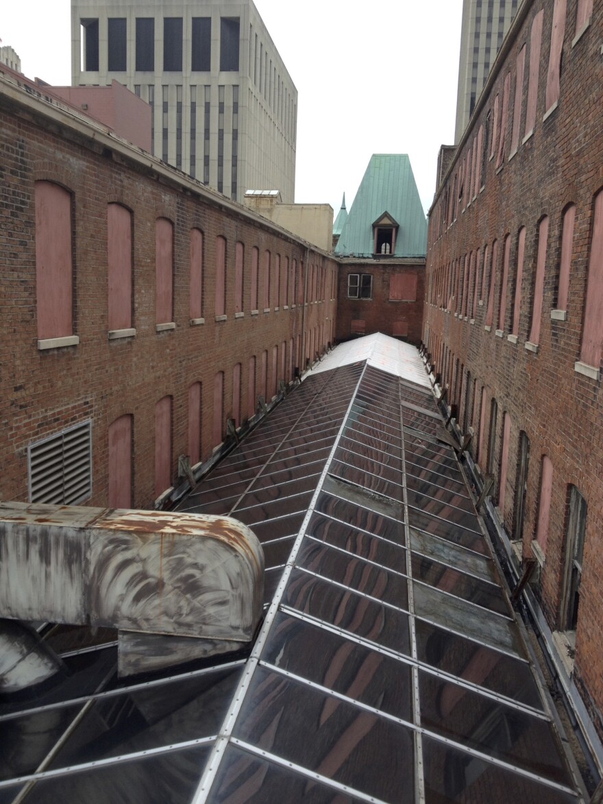 The roof of the Arcade. The building has recently sustained water damage.