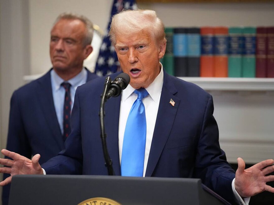 President Trump takes questions at the White House following an announcement that federal health officials are updating drug labeling to discourage the use of Tylenol during pregnancy.